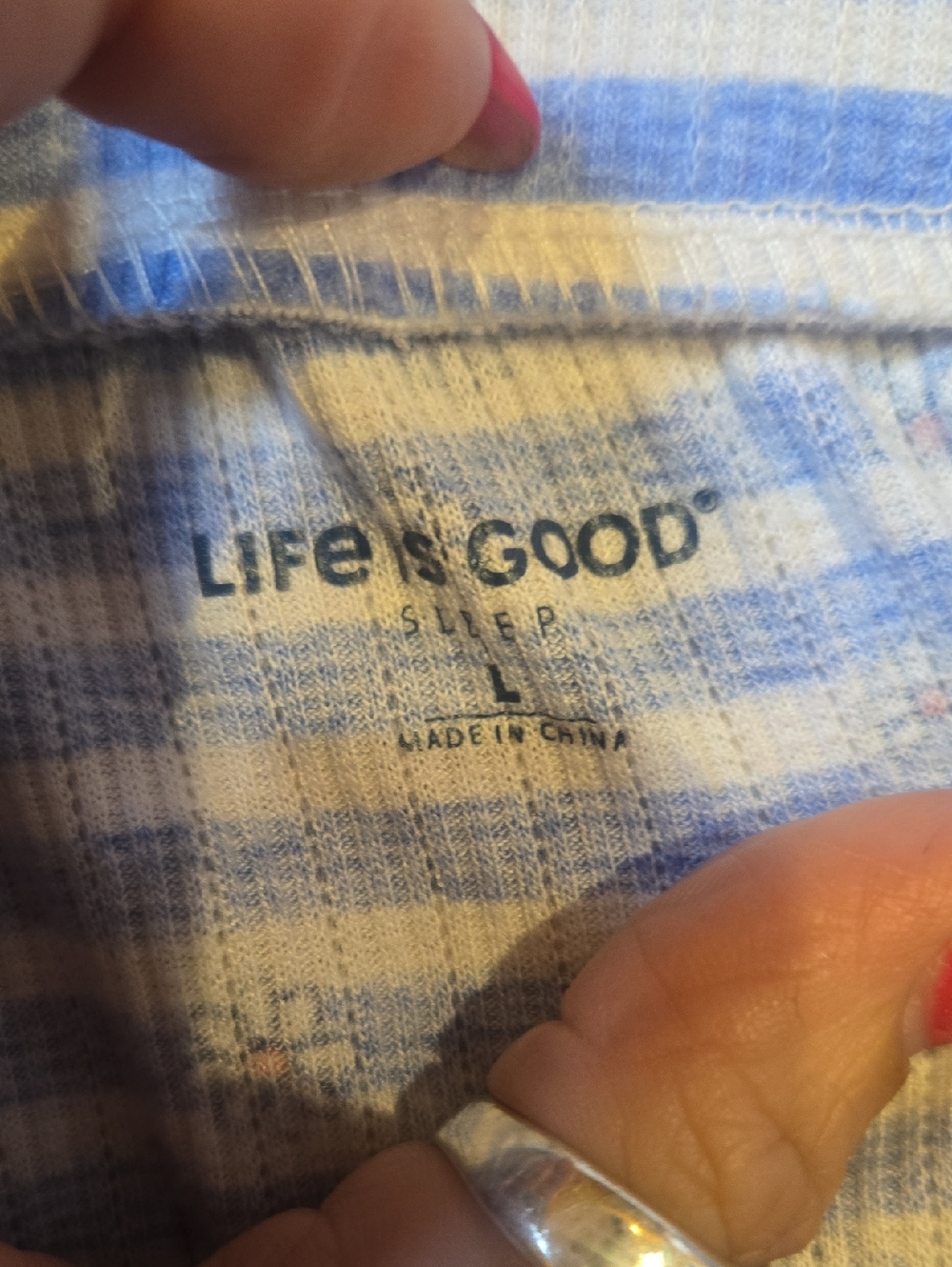 Life Is Good Blue/White Striped "Happy Daisy" Lounge/Sleep Wide Leg Pants - Picture 5 of 6